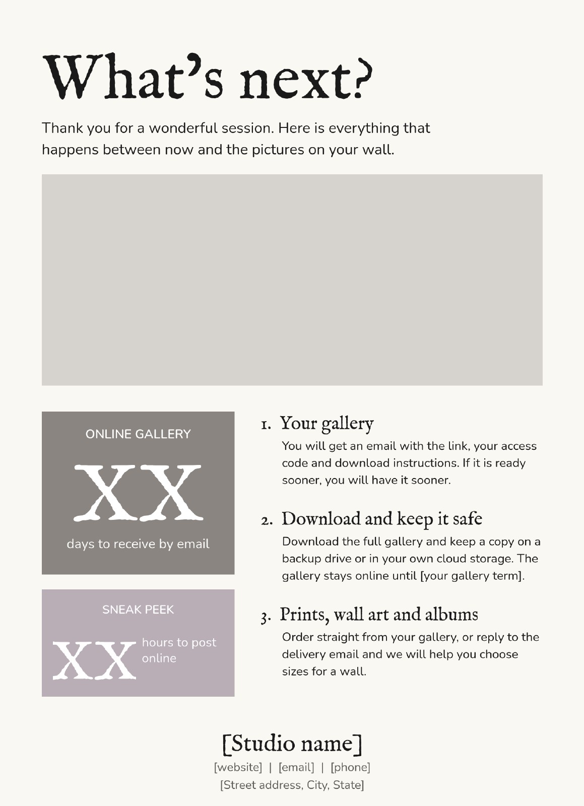 Editable What’s Next Card with placeholder fields