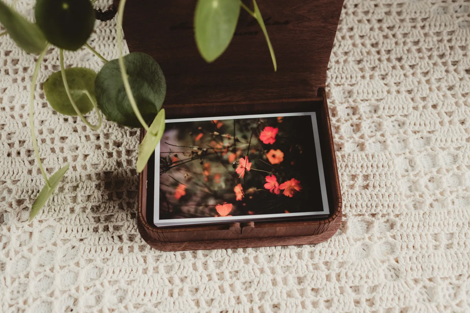 Wood print box, open