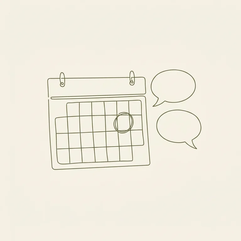 Illustration of a calendar and two speech bubbles.