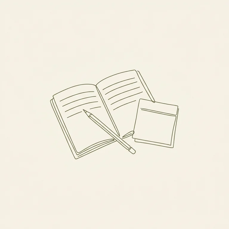 Illustration of an open notebook, a pencil and a calendar.