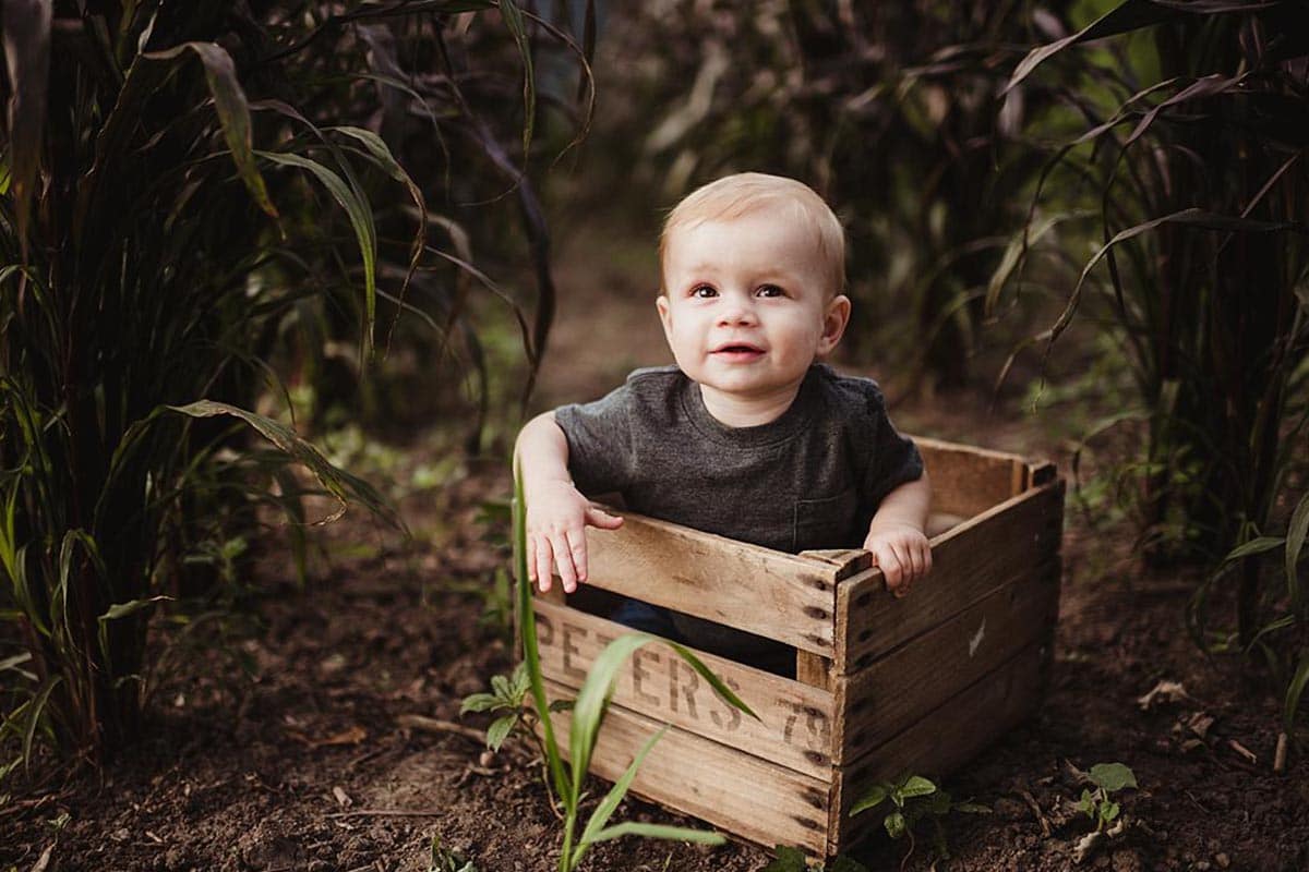 Little Boy in Wood Crate