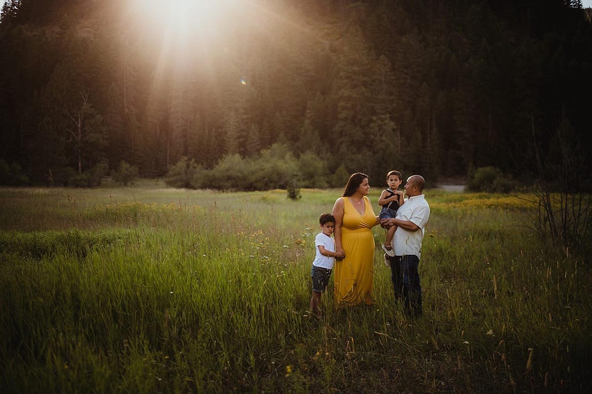 Family in Field at Sunset