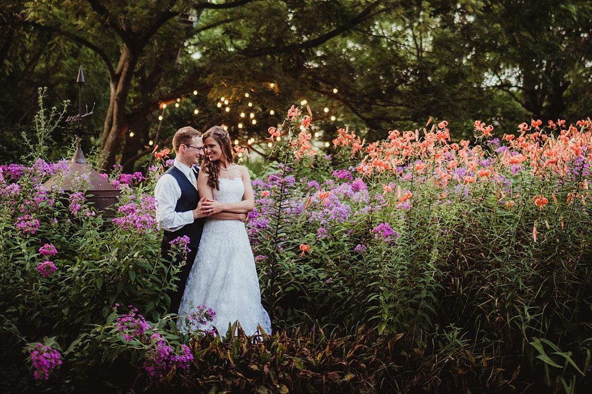 Bride and Groom in Flower Field