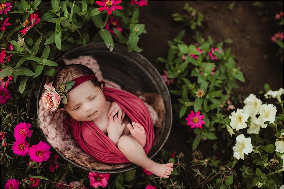 Newborn Girl in Flowers