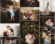 A collage showcasing highlights from the Complete Photography Online Workshop, featuring newborns, families, weddings, and creative portraits.
