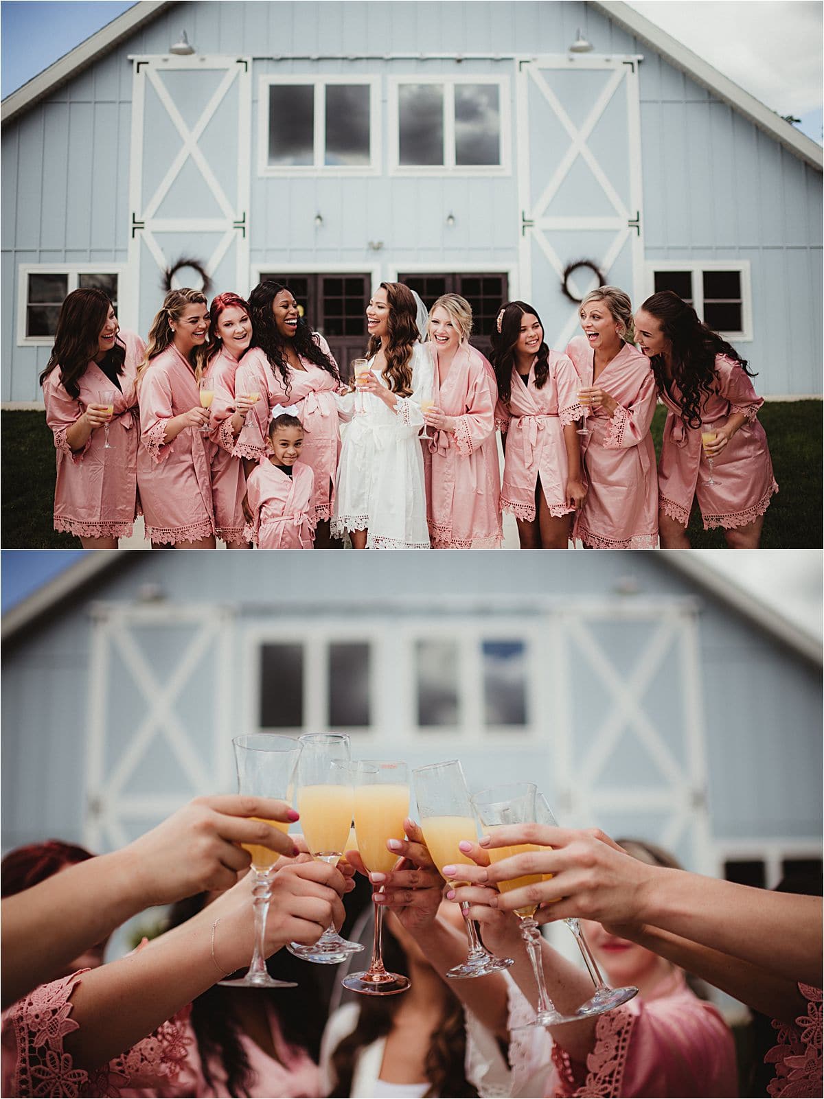 Bride and Bridesmaids Before Ceremony with Mimosas