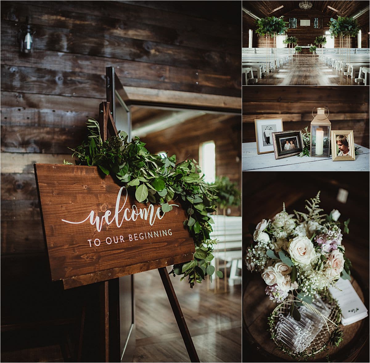 Rustic Barn Wedding Ceremony Details Sign Flowers Chairs
