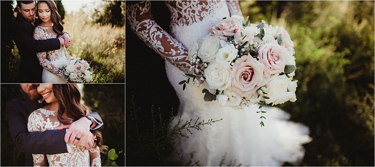 Bride and Groom Close Up of Flowers