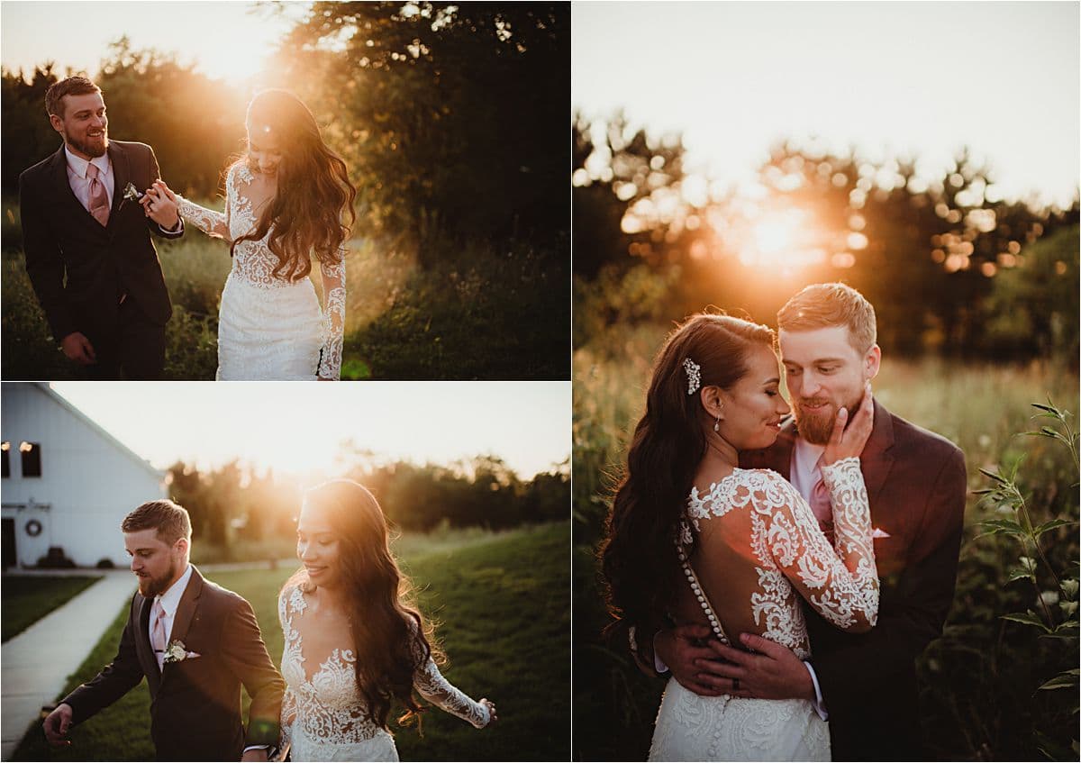 Bride and Groom at Sunset Snuggling