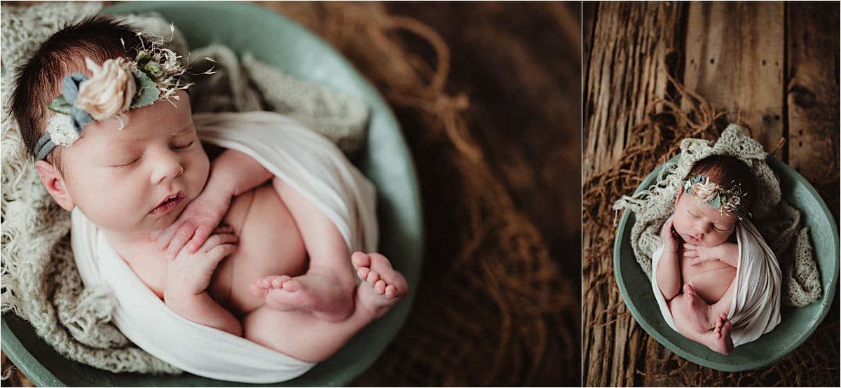 Newborn Girl Sleeping Bowl Pose