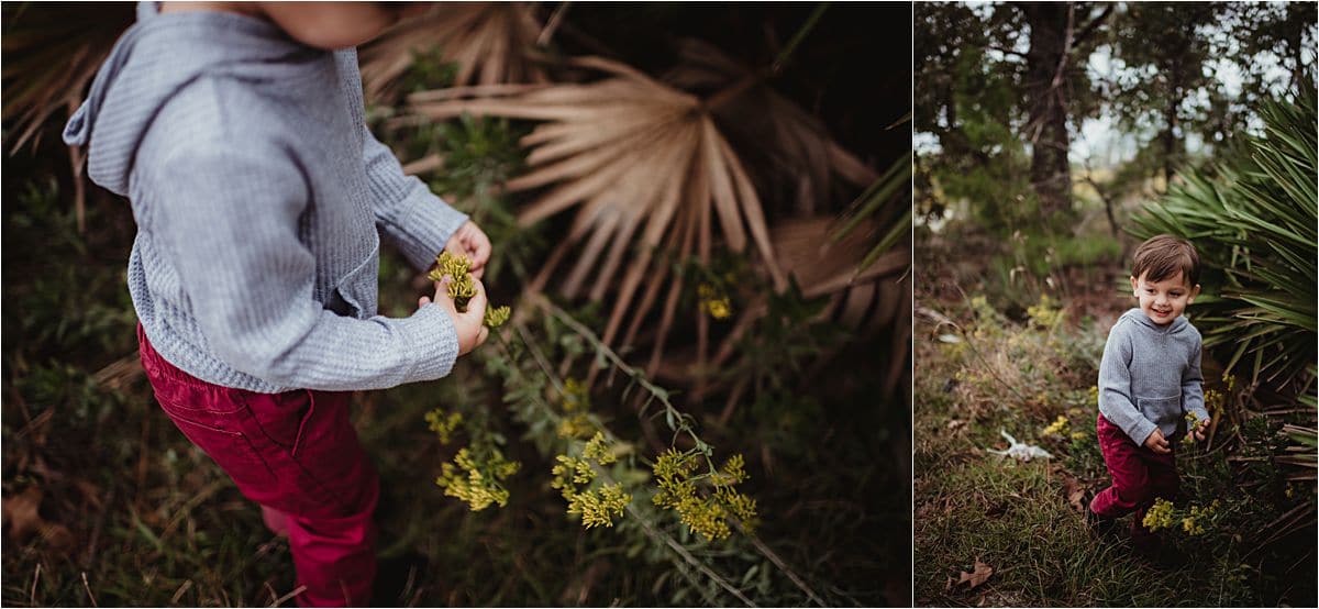 Outdoor Family Wilderness Session Boy with Flowers
