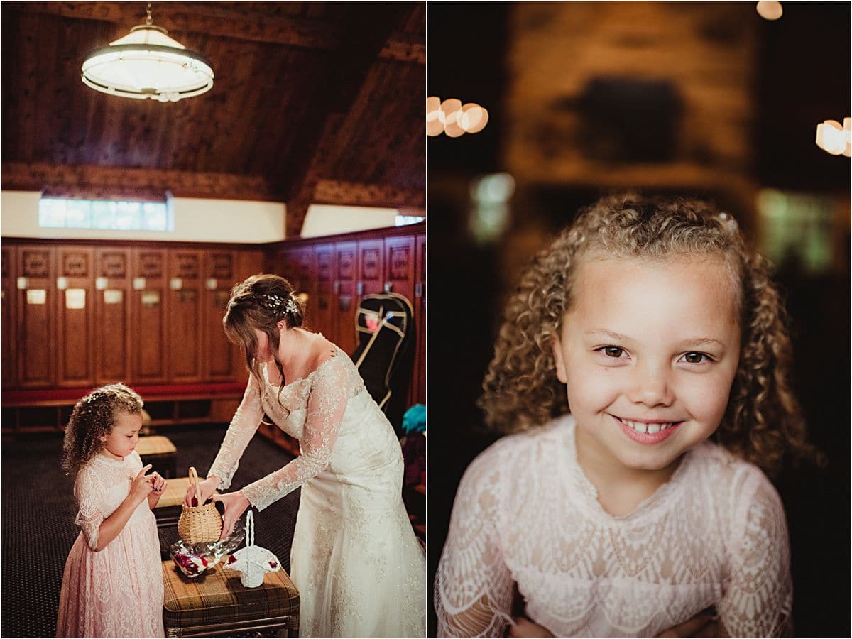 Bride Getting Ready with Flower Girl