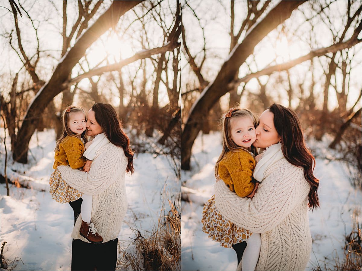 Sunset Winter Maternity Mama Holding Daughter