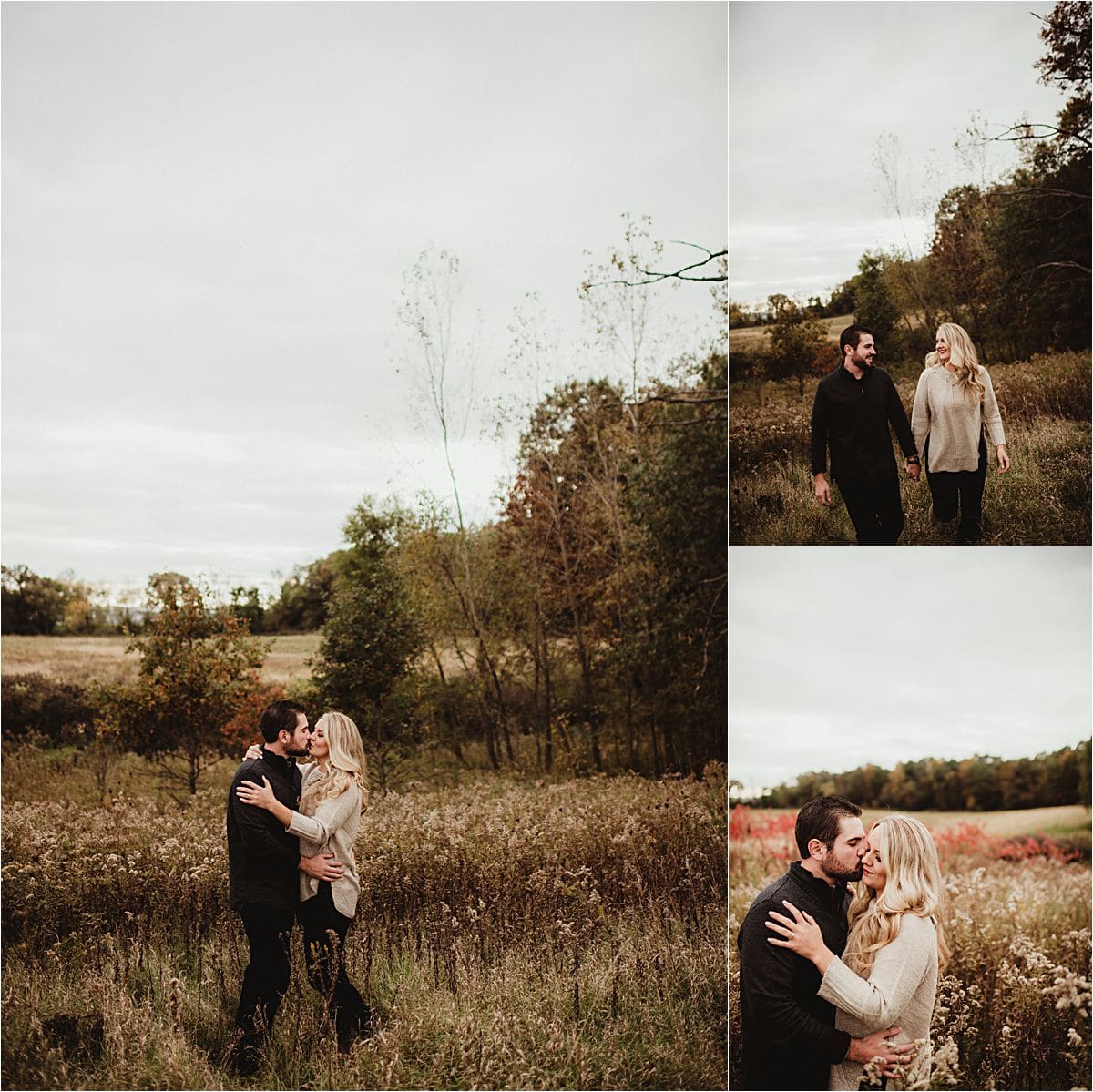Hazy Skies Engagement Session Couple in Field