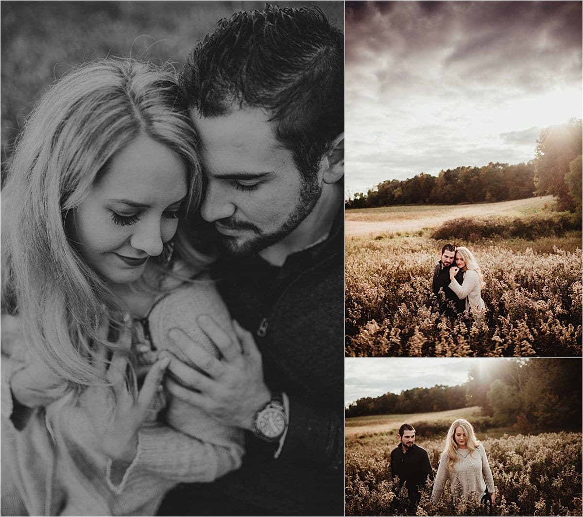 Hazy Skies Engagement Session Couple in Field