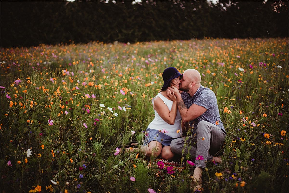 Wildflower Meadow Family Session Couple in Field