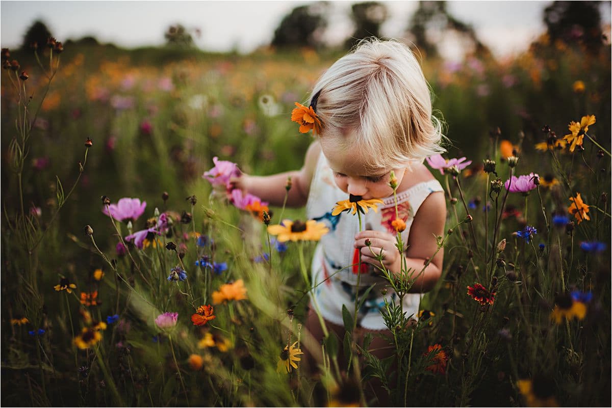 Little Girl Smelling Wildflowers