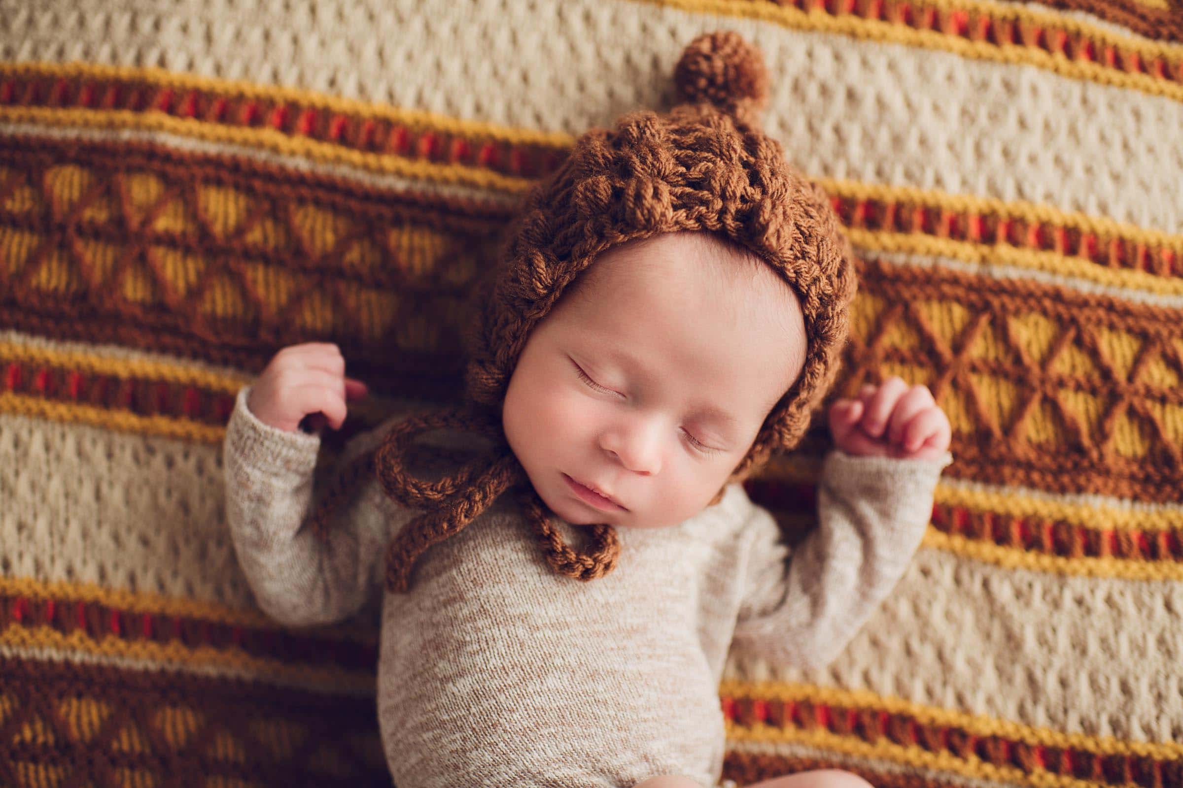 Newborn in Brown Knit Hat