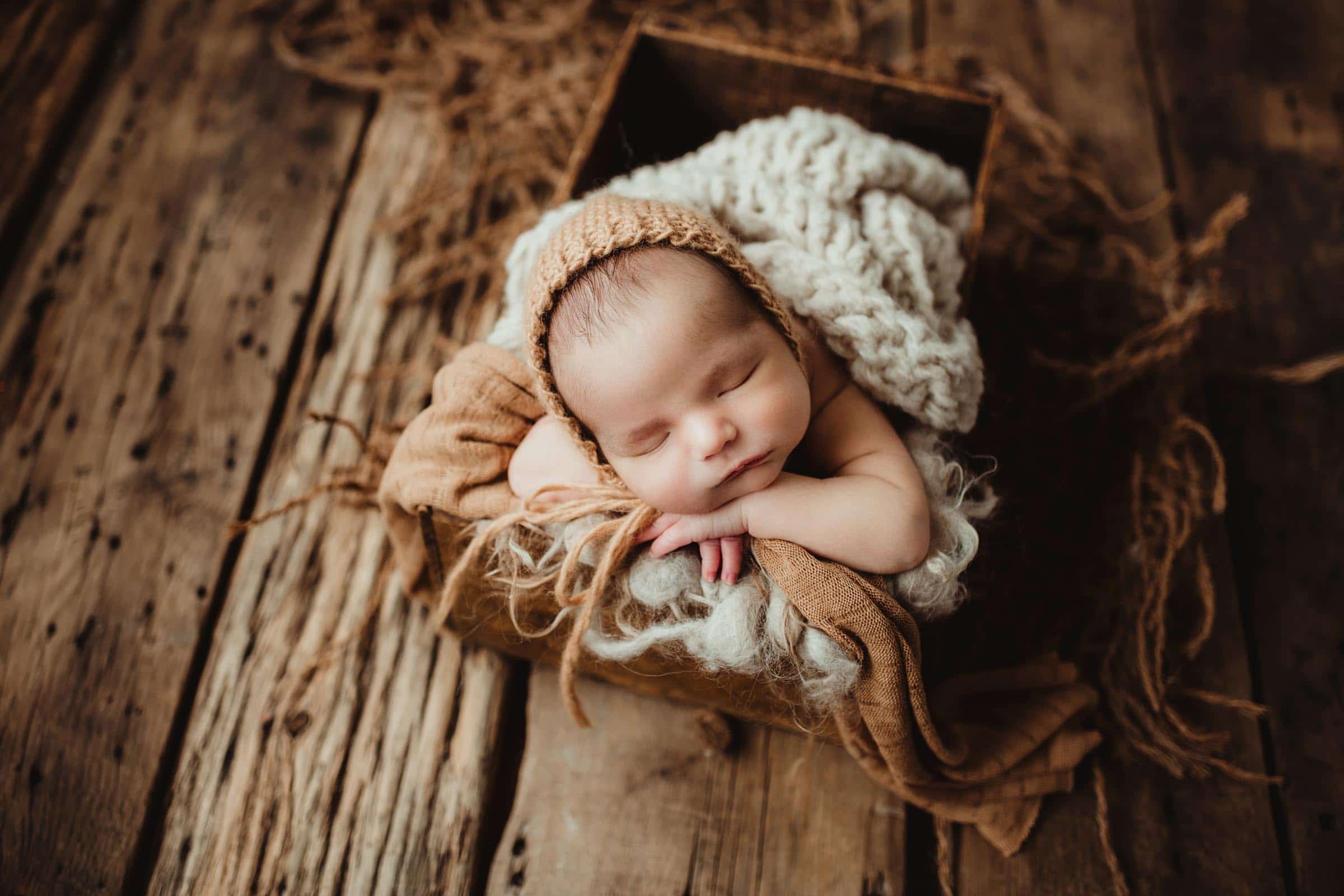 Newborn in Brown Bonnet