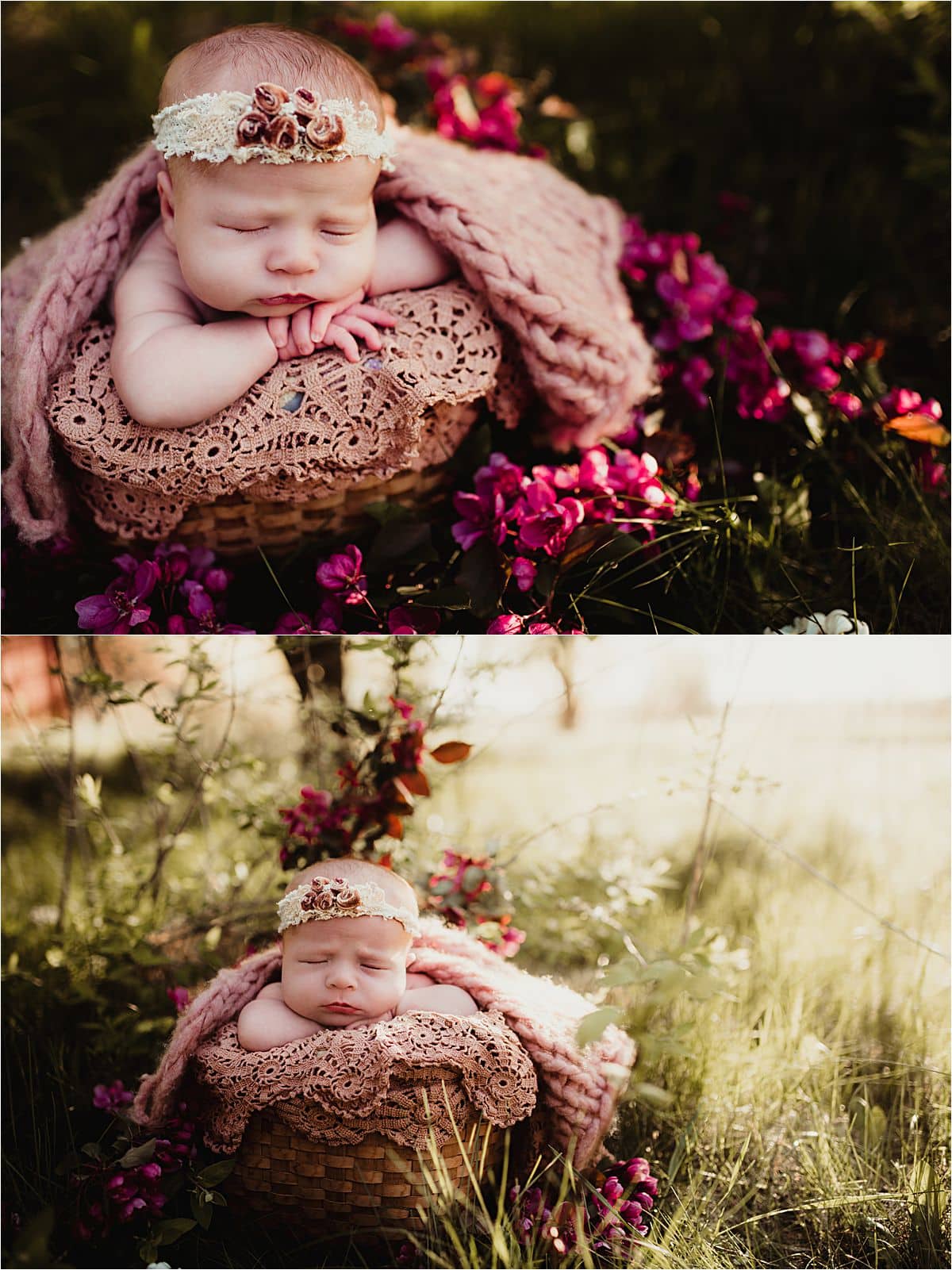 Spring Outdoor Newborn Session Girl in Pink