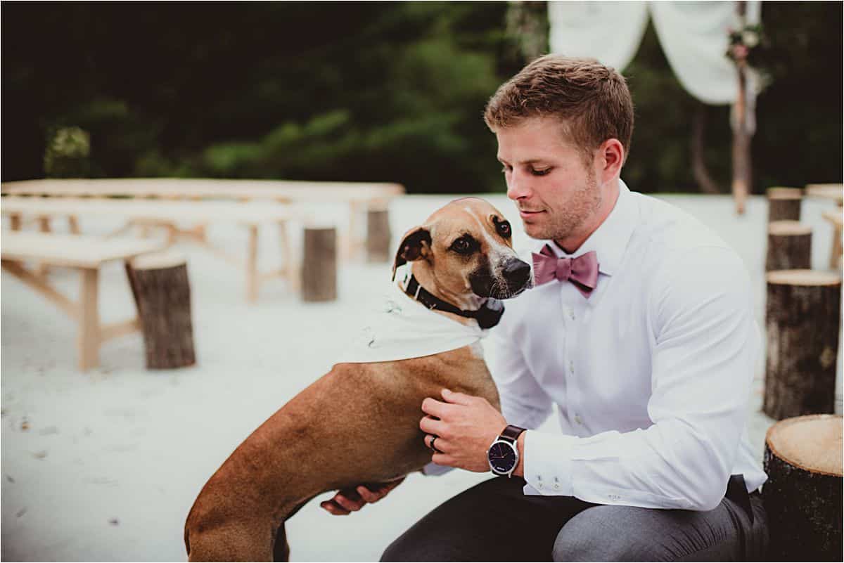 Southern Maine Barn Wedding Groom with Dog