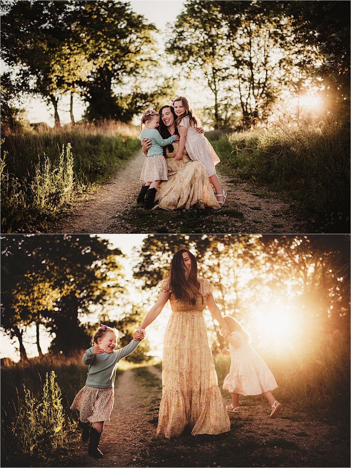 Golden Hour Family Session Mama with Daughters