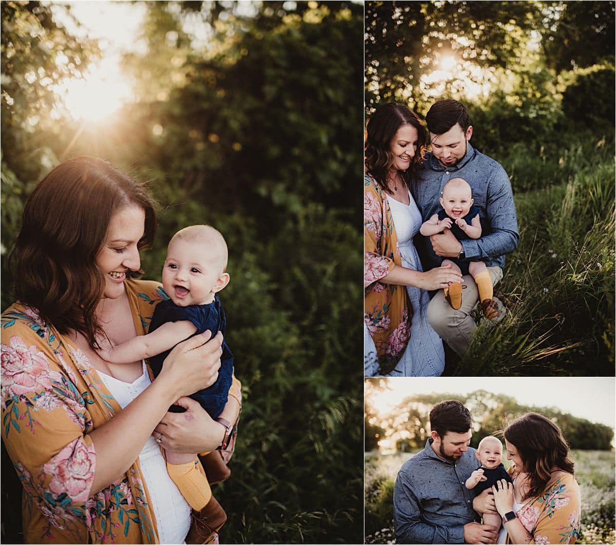 Sunset Wildflower Family Session Parents Snuggling Baby