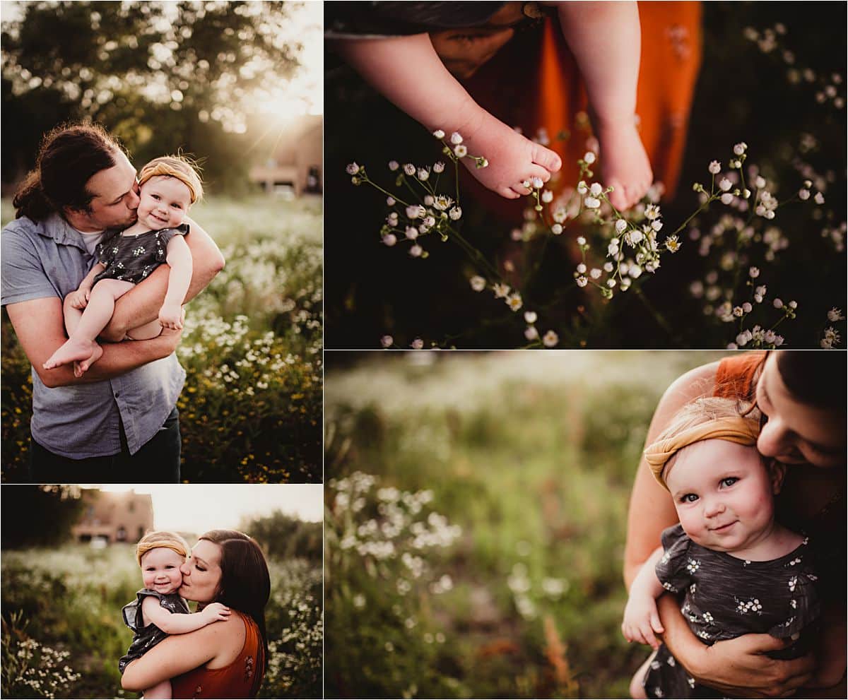 Summer Wildflower Family Session Collage of Parents with Baby