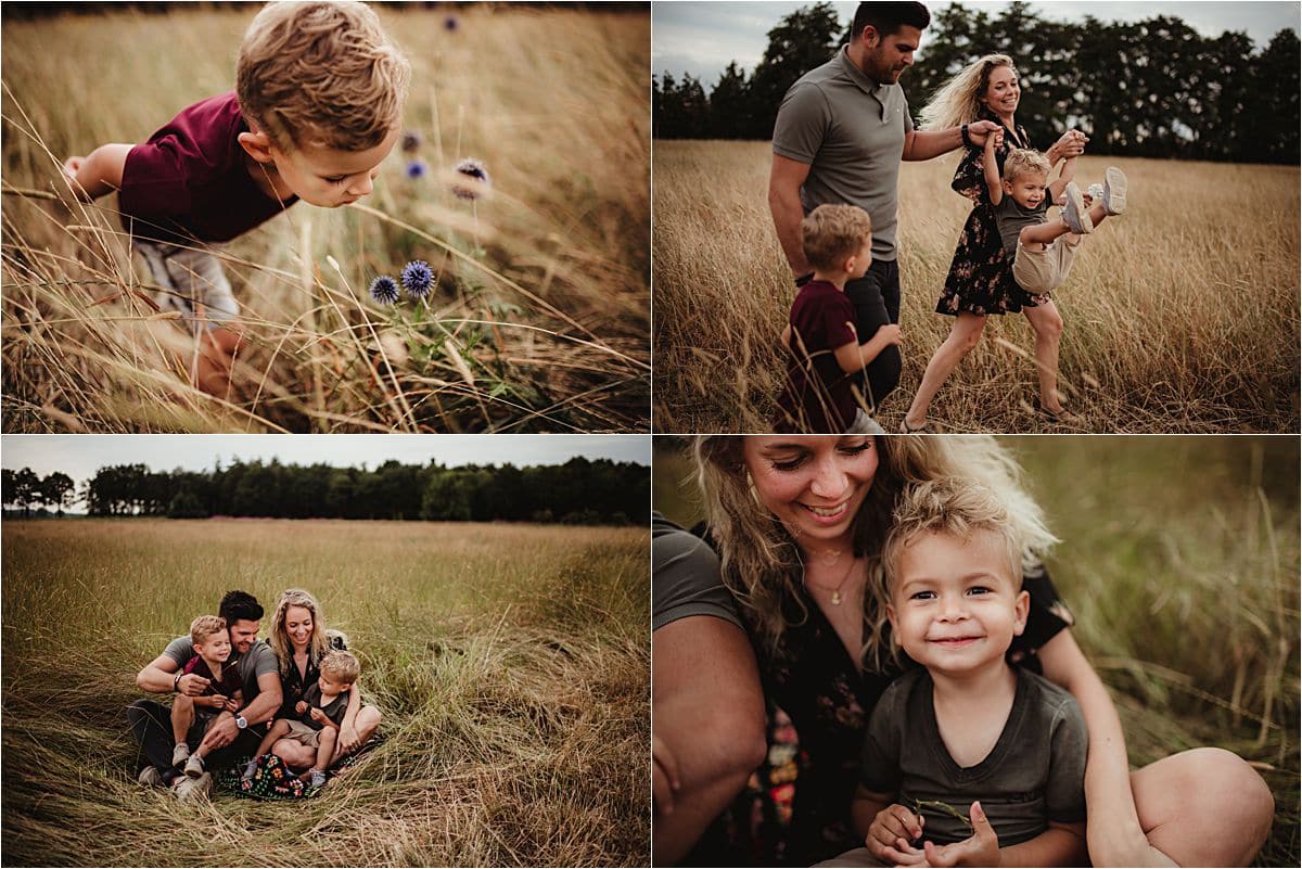 Moody Skies Family Session Collage Family in Field