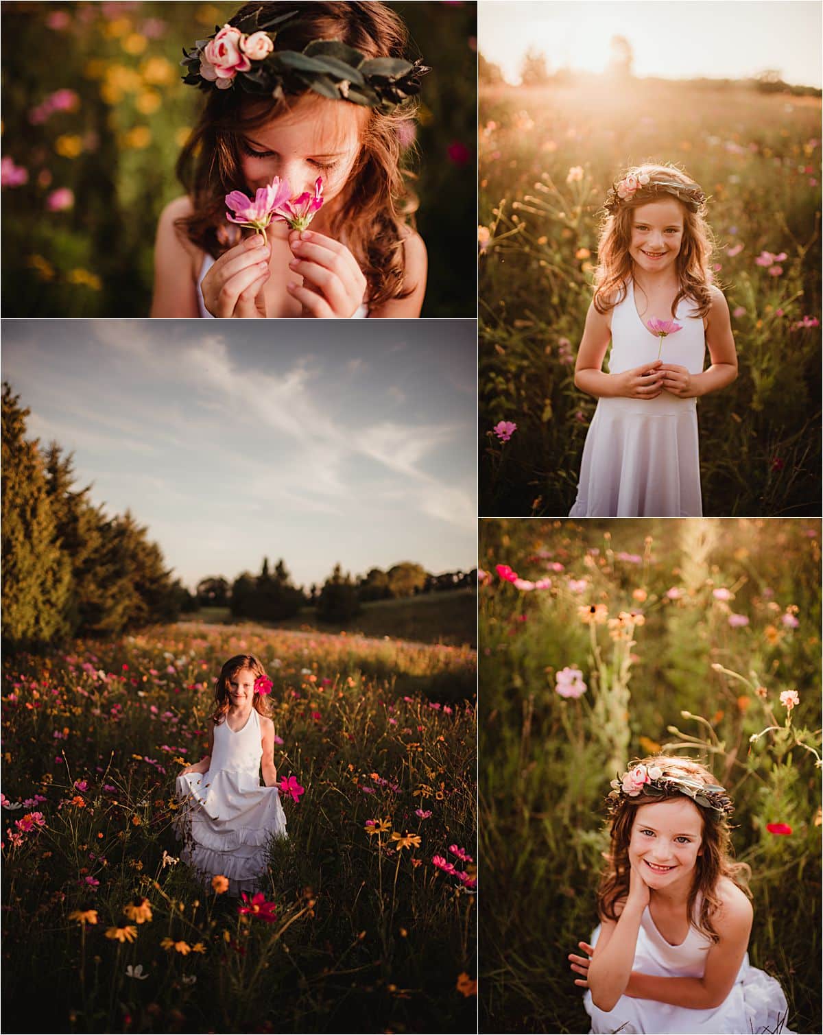 Flower Field Sunset Session Little Girl with Wildflowers