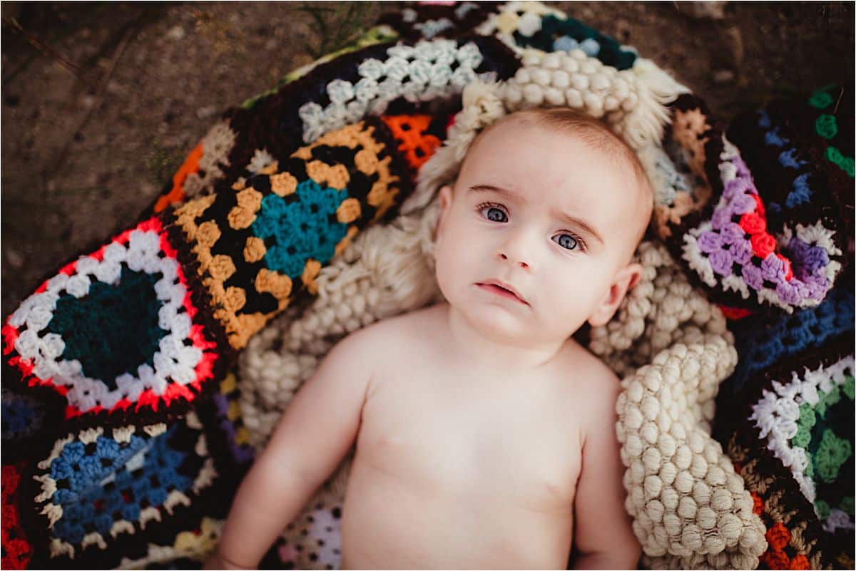 Urban Nature Family Session Close Up Baby on Blanket