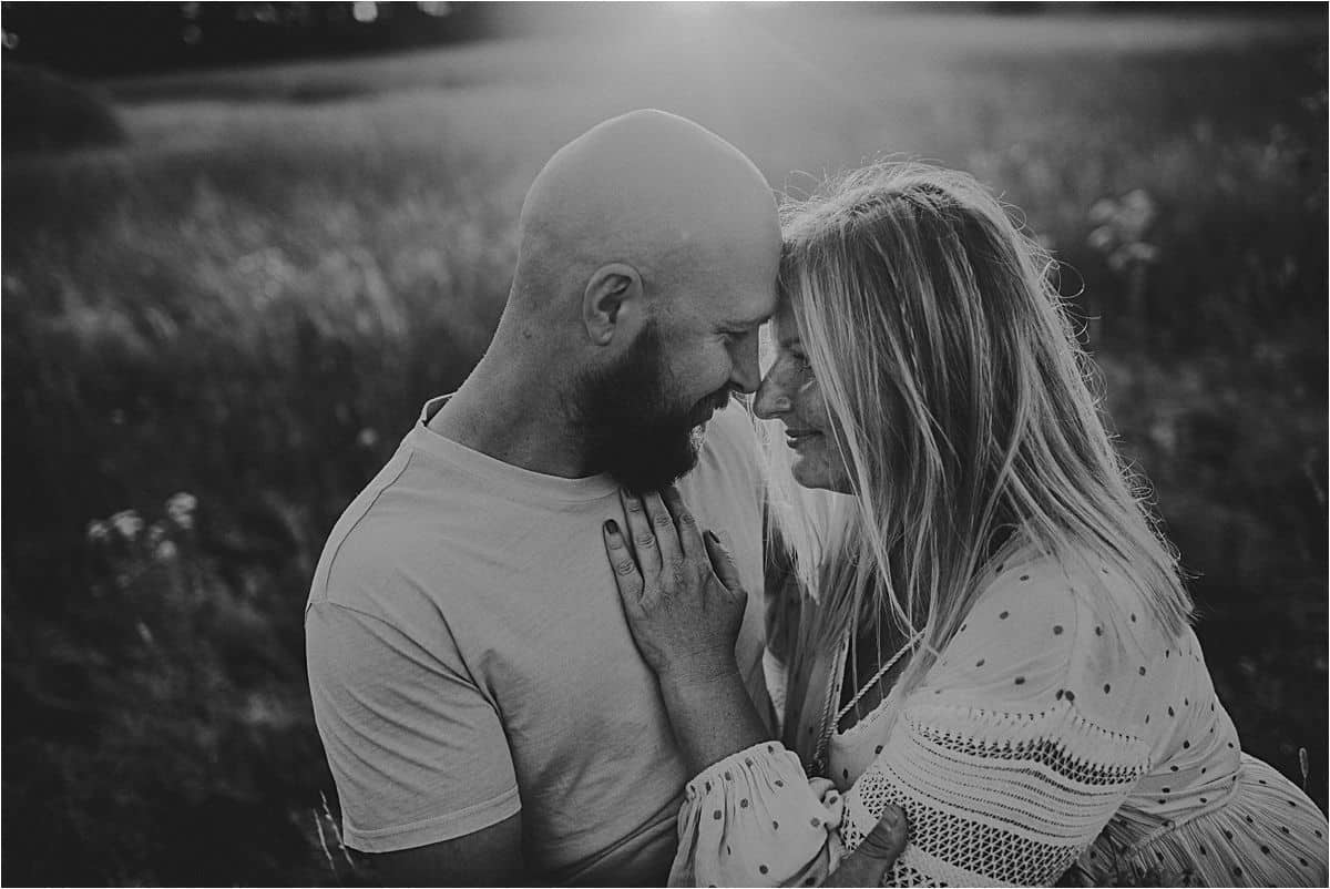 Black and White Image Couple Touching Foreheads