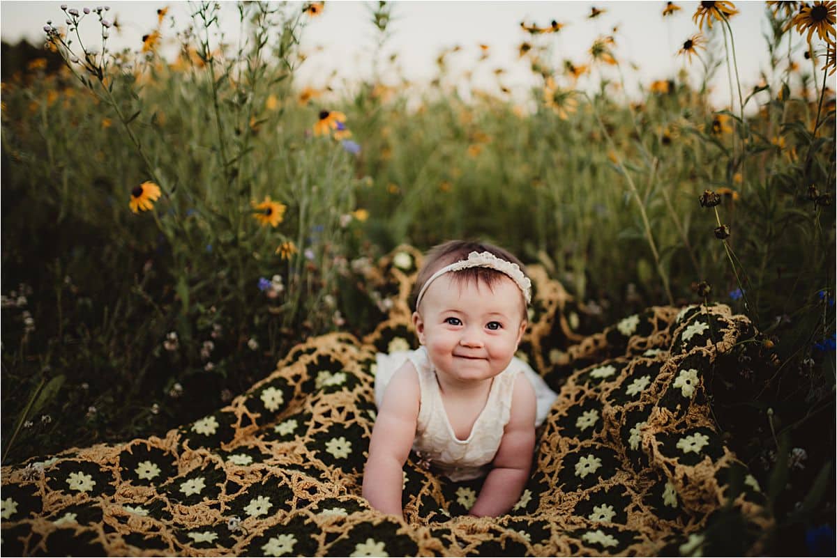 Golden Hour Wildflower Session Baby Girl on Afghan
