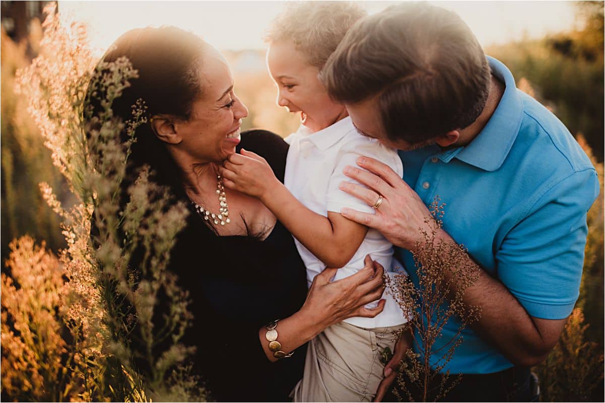 Family Golden Hour Session Family Hugging Laughing