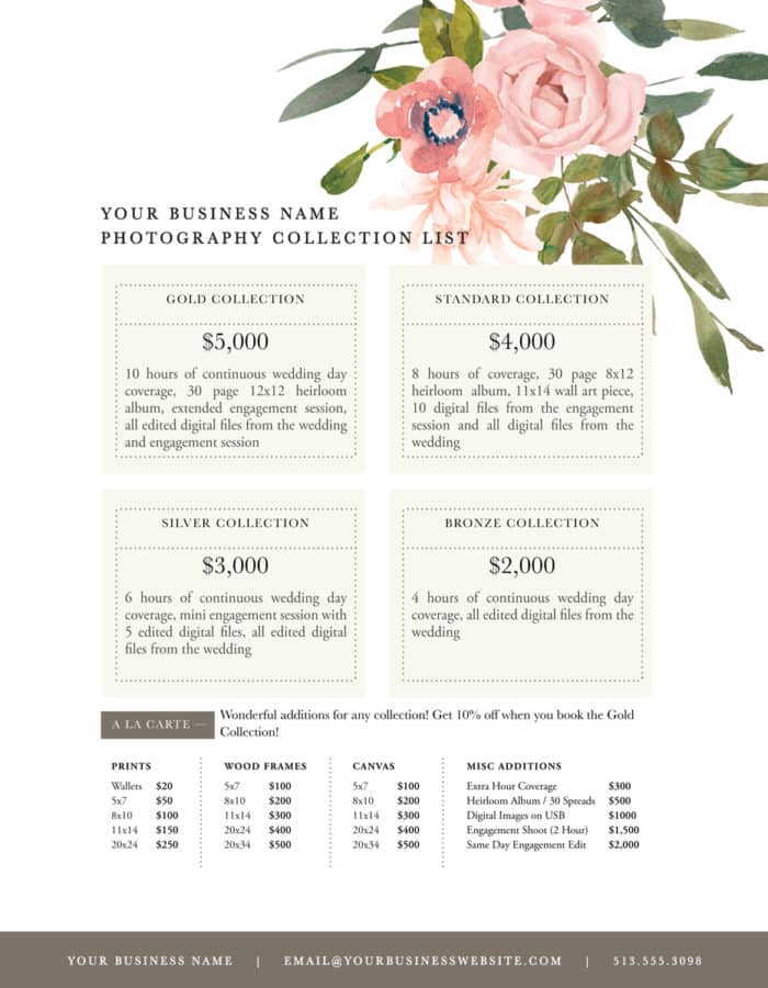 price lists for photographers