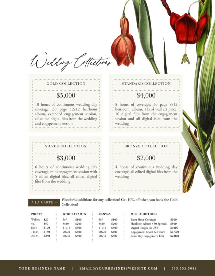 vintage floral branding price lists