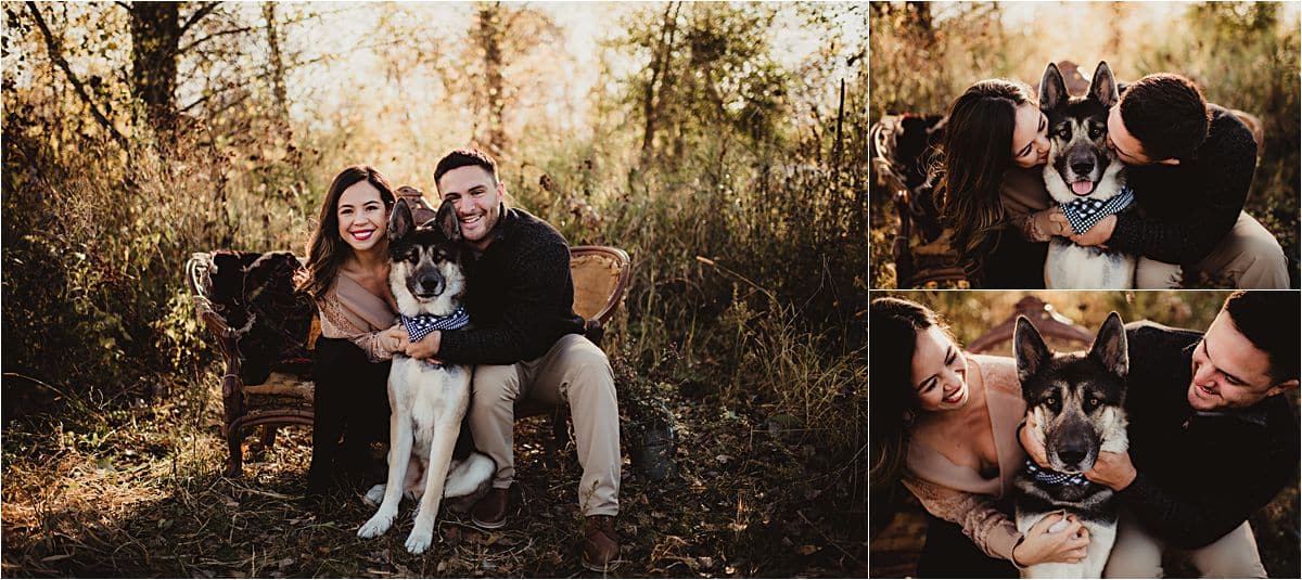 Fall Sunset Engagement Session Couple with Dog