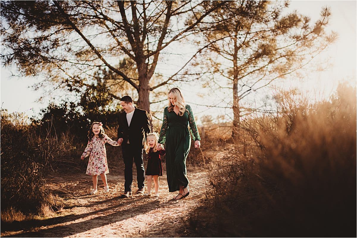 Jewel Toned Family Session Family Walking on Trail