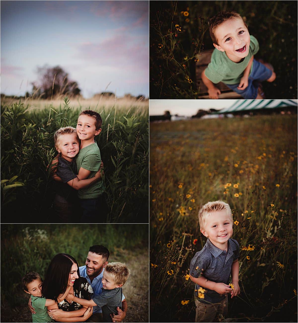 Summer Sunset Family Session Mama with Sons