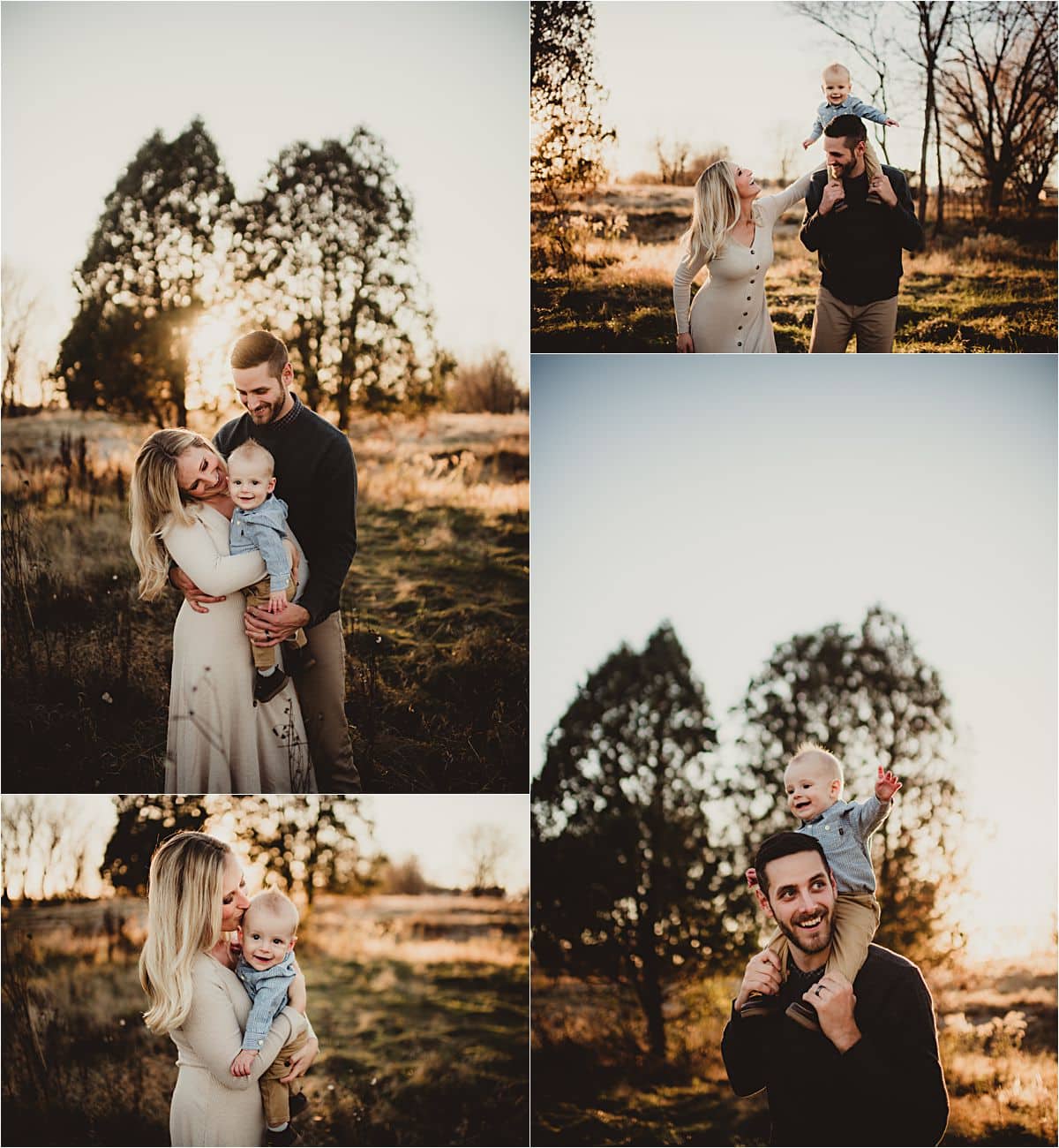 Winter Sunset Family Session Collage Parents with Baby Boy