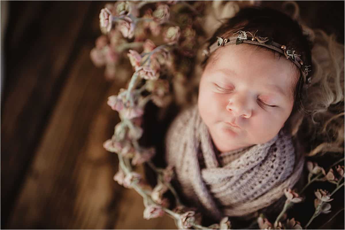Botanically Inspired Newborn Session Close Up Newborn Girl
