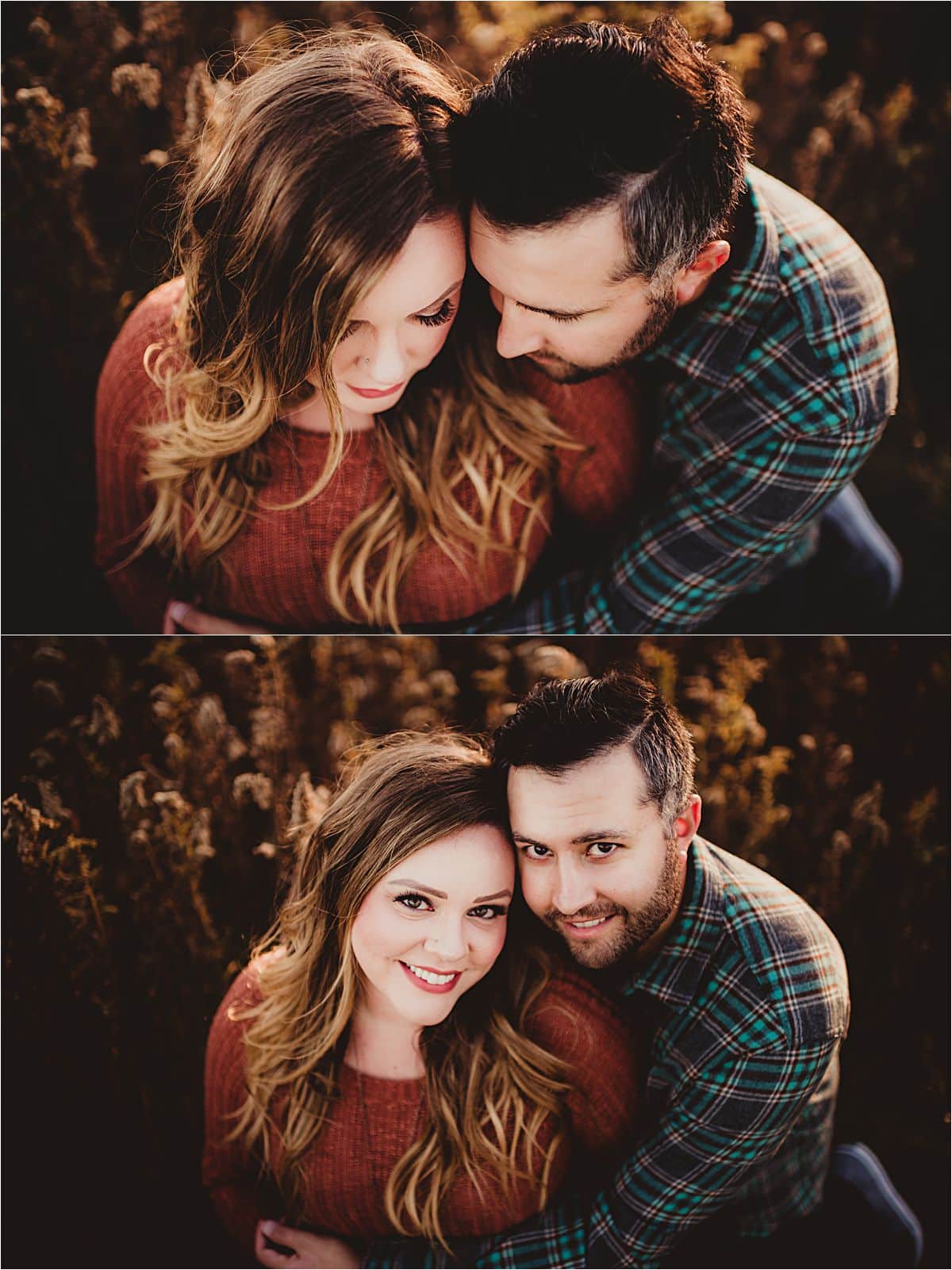 October Sunset Engagement Session Close Up Couple