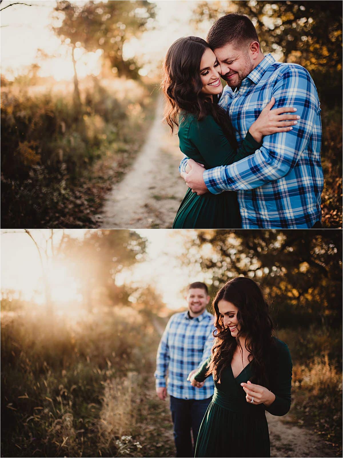 Fall Wildflowers Engagement Session Couple Snuggling