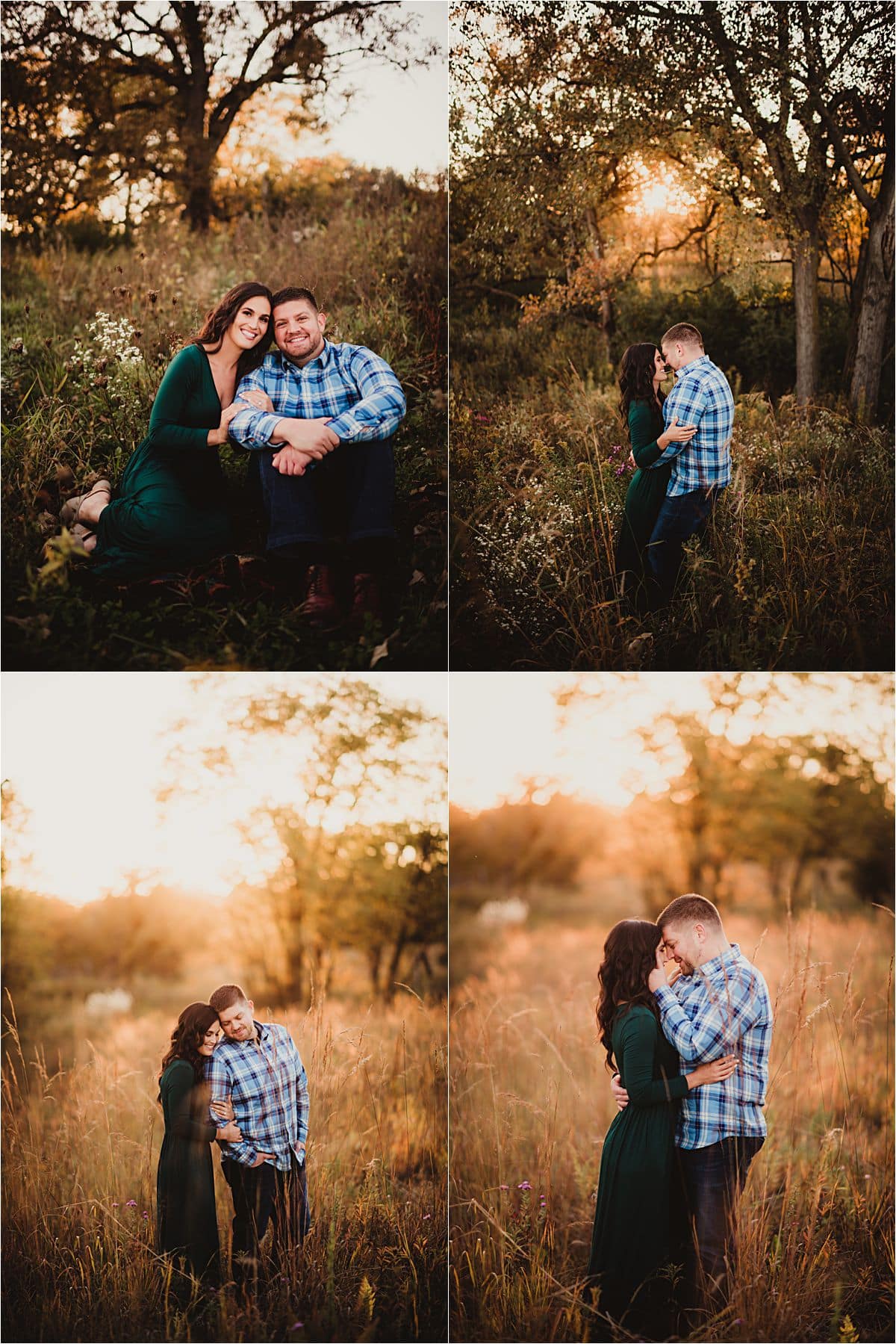 Fall Wildflowers Engagement Session Collage Couple in Field
