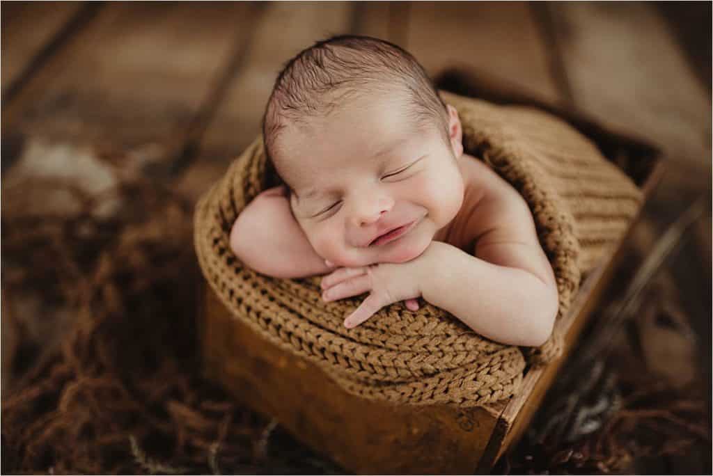 Neutrals Newborn Session Newborn Smiling in Sleep