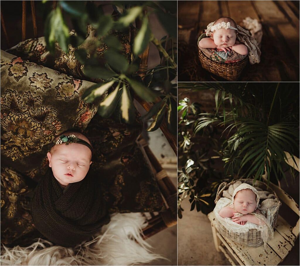 Spring Botanical Newborn Session Newborn with Greenery