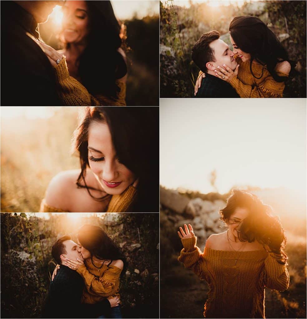 Fall Golden Hour Engagement Session Collage Couple at Sunset