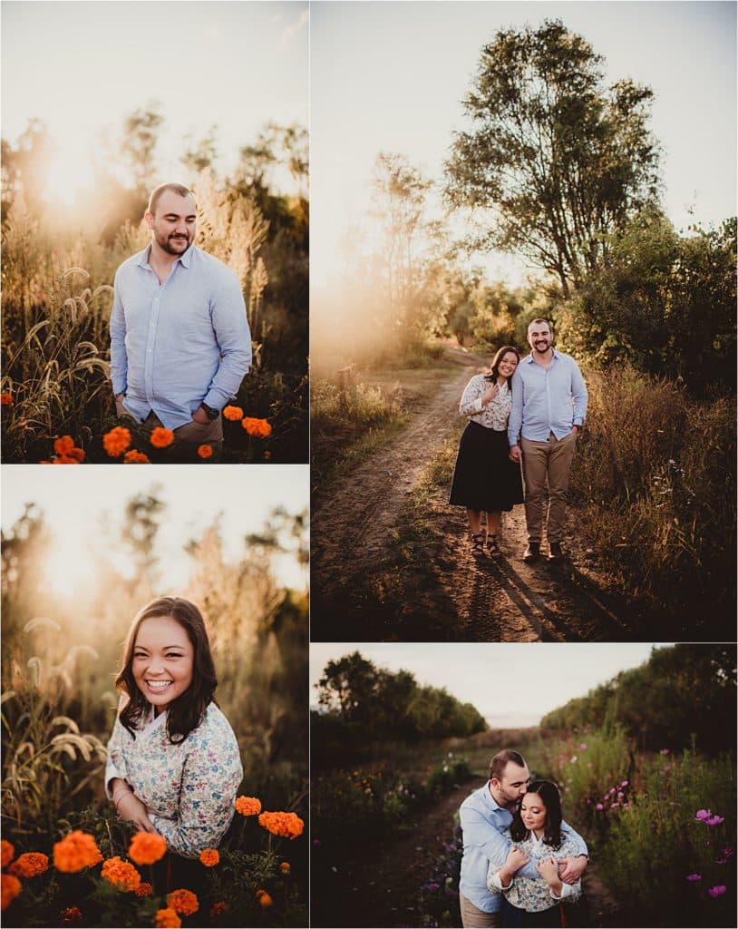 Sunset Garden Engagement Session Collage of Couple