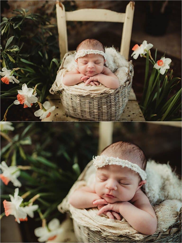Newborn Girl with Daffodils