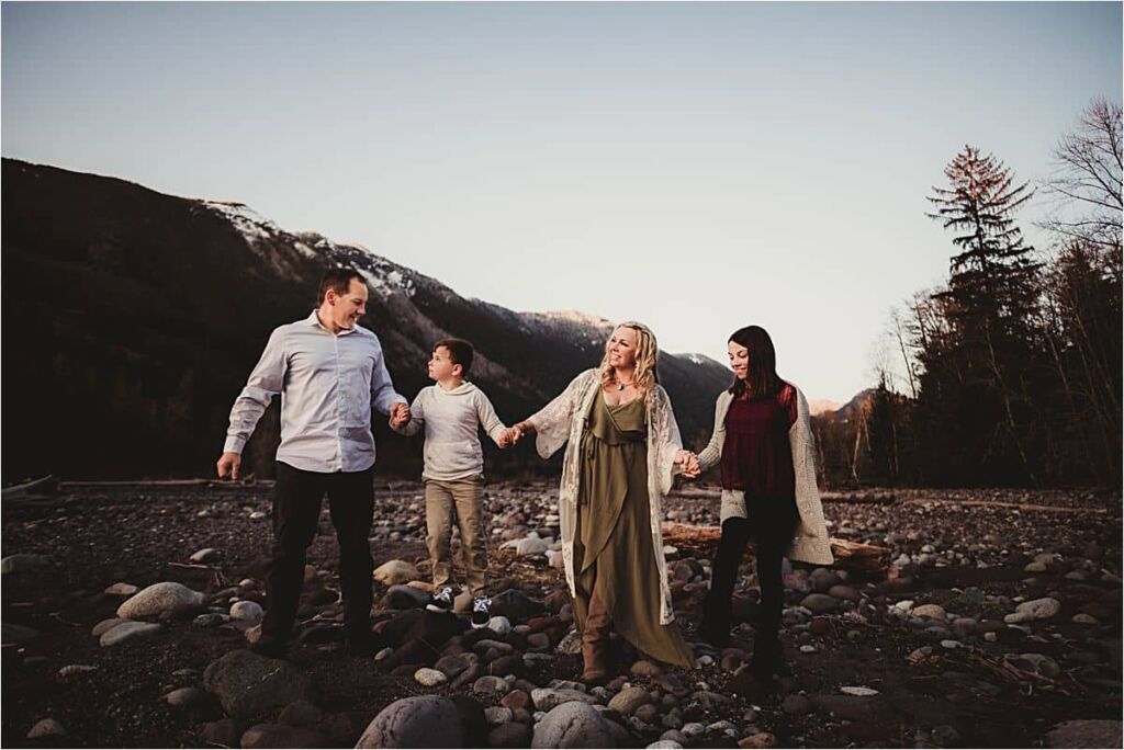 Picturesque Mountain Family Session Family Holding Hands 